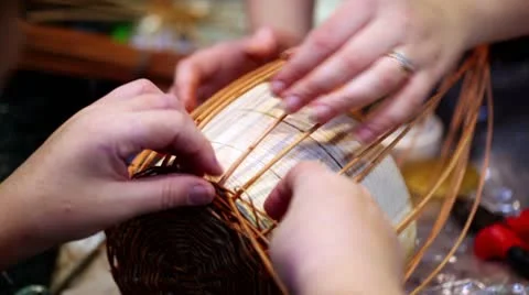 Process of basket braiding lesson Stock Footage 9394426