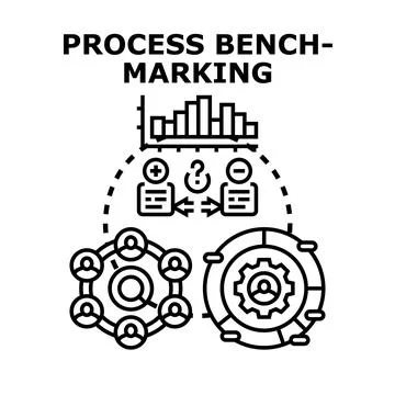 Process benchmarking improving business performance and analysis Illustrazione stock