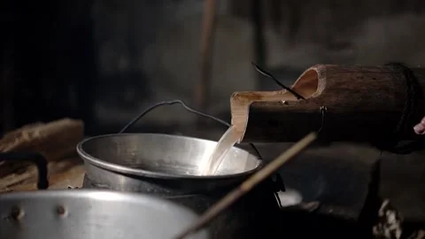 The process of boiling sap juice in a traditional kitchen takes hours Stock Footage 240067585