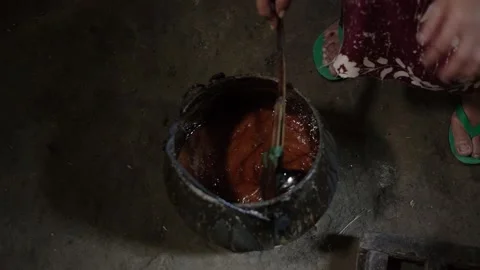 The process of boiling sap juice in a traditional kitchen takes hours Stock Footage 240068739
