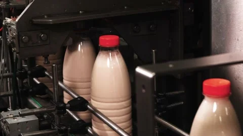 The process of bottled melted milk at the factory Stock Footage 170667821