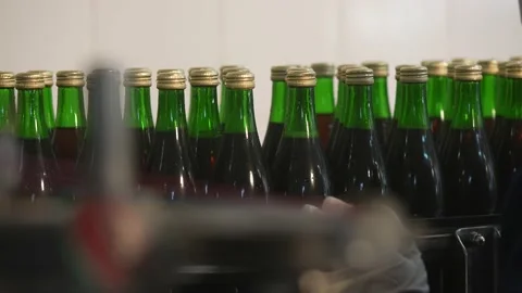 Process of bottling beverages on drinks production soft drinks, lemonade, beer Stock Footage 201161620