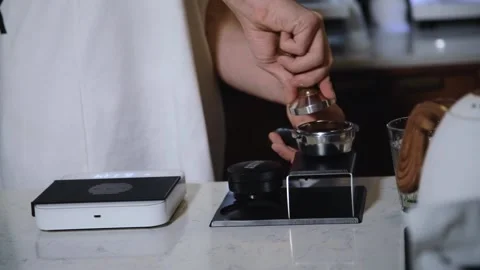 The process of brewing specialty coffee. Brewing coffee in a funnel. Stock Footage 164151667