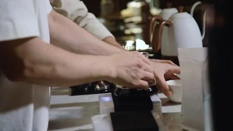 The process of brewing specialty coffee. Brewing coffee in a funnel. Stock Footage 164151729