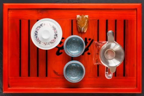 The process of brewing tea at the tea ceremony. Stock Photos