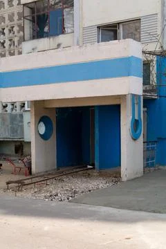 The process of building a blind area for the foundation of a house: sand, cru Stock Photos