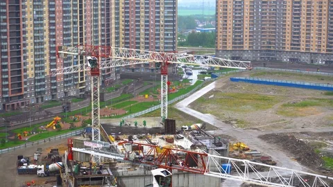 The process of building a building with special equipment and cranes 4K Video stock 96885951