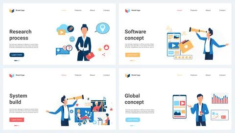 Process of building corporate system, global business research, software and Ilustración de archivo