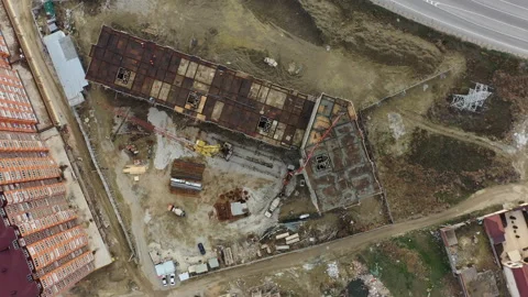 Process of building floor of modern block of flats aerial Stock Footage 144327964