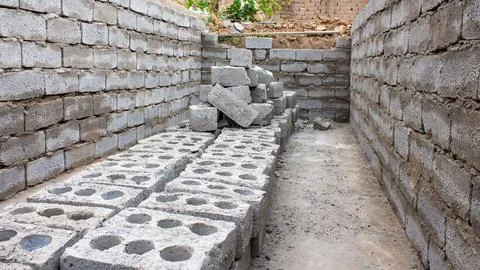 The process of building a home pool for storing water Stock Photos