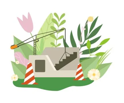 Process of Building House, Building and Construction Crane in Spring or Summer Ilustración de archivo