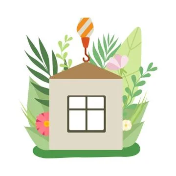 Process of Building House, Small Cottage under Construction in Spring or Summer Ilustración de archivo