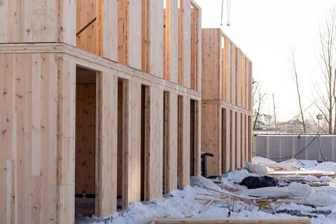 The process of building a new modern modular house from composite sip panels Stock Photos