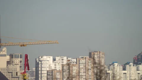 The process of building a new residential complex against the backdrop of a Stock Footage 255030207