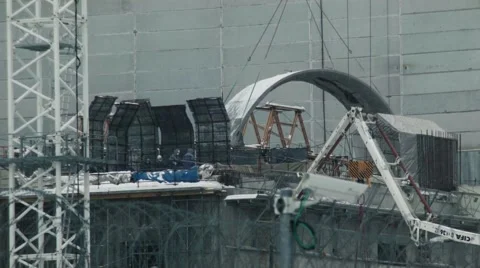 The process of building a new shelter the Chernobyl nuclear power plant Stock Footage 59770183