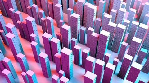 Process of building of skyscrapers 4k 3d animation. Fast growth of cities. Stock Footage 196795477