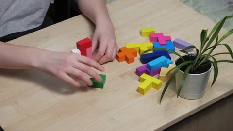 The process of building a tower of different shapes. Stock Footage 232031443