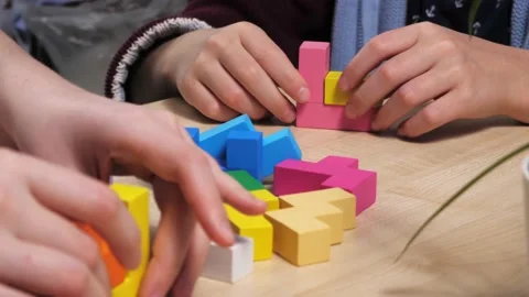 The process of building a tower of different shapes. Stock Footage 232031585