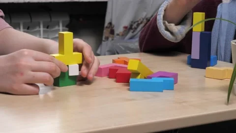 The process of building a tower of different shapes. Stock Footage 232031589