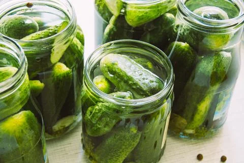 The process of canning pickled cucumbers for the winter Stock Photos