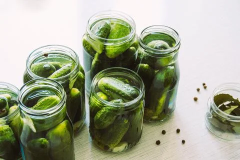 The process of canning pickled cucumbers for the winter Stock Photos