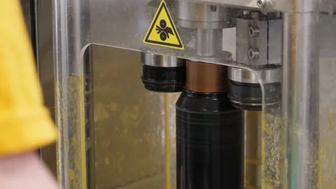 The process of capping aluminum cans in the beer industry. Stock Footage 149665853