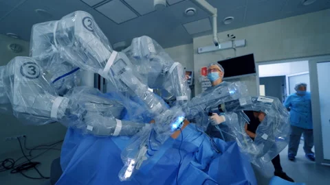The process of carrying out a surgical operation using a modern robotic surgical Stock Footage 143287737