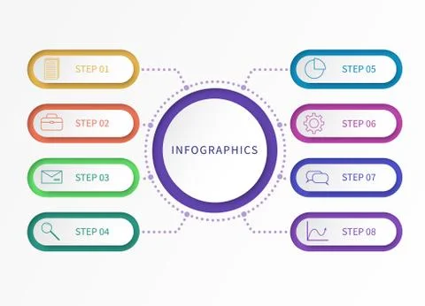 Process chart. Business data with options paper steps label and flowchart, parts Stock Illustration