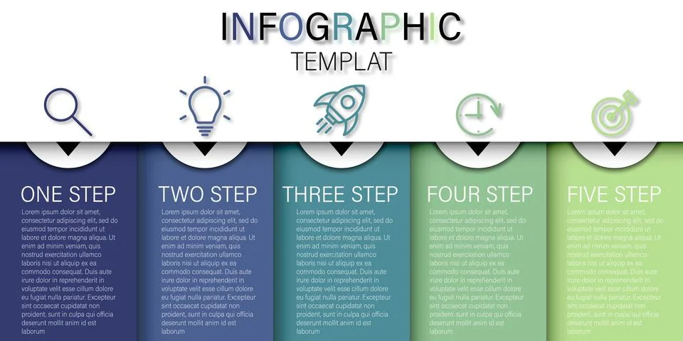 Process chartand and 5 options or steps. Abstract elements of graph, diagram  Stock Illustration