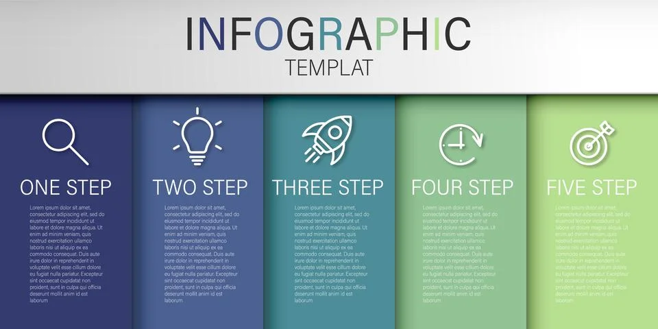 Process chartand and 5 options or steps. Abstract elements of graph, diagram  Stock Illustration