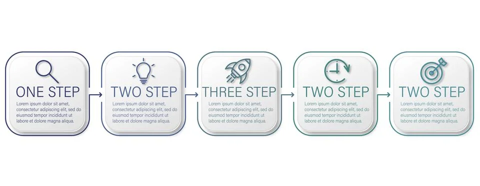 Process chartand and 5 options or steps. Abstract elements of graph, diagram  Stock Illustration