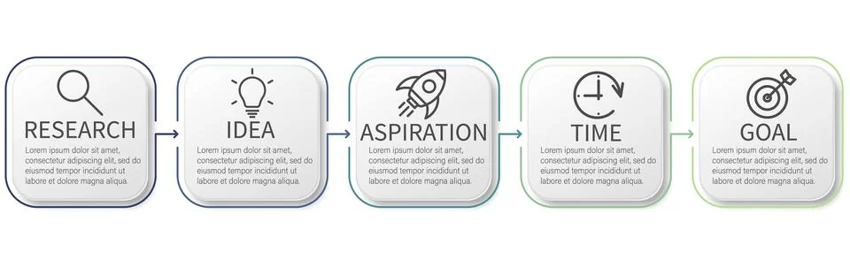 Process chartand and 5 options or steps. Abstract elements of graph, diagram  Stock Illustration