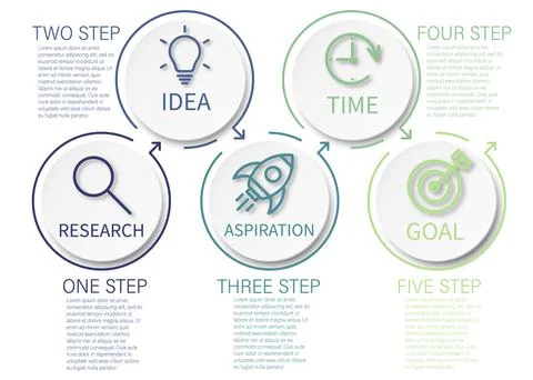 Process chartand and 5 options or steps. Abstract elements of graph, diagram  Stock Illustration