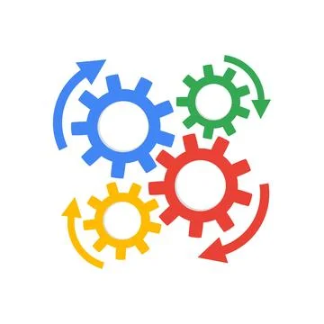 Process chat design. Simple gears and arrow icon on white background Stock Illustration