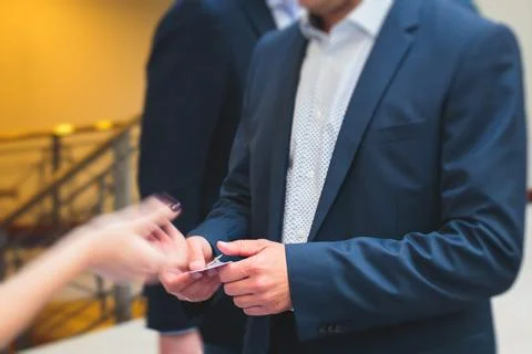 Process of checking in on a conference congress forum event, registration d.. Stock Photos