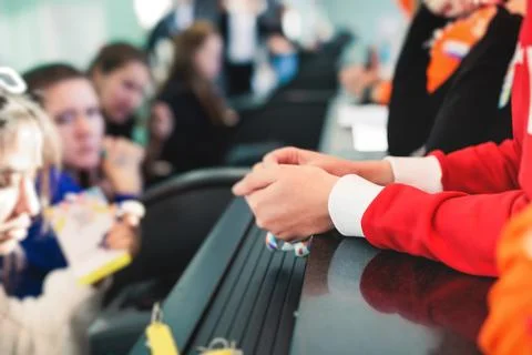 Process of checking in on a conference congress forum event, registration d.. Stock Photos