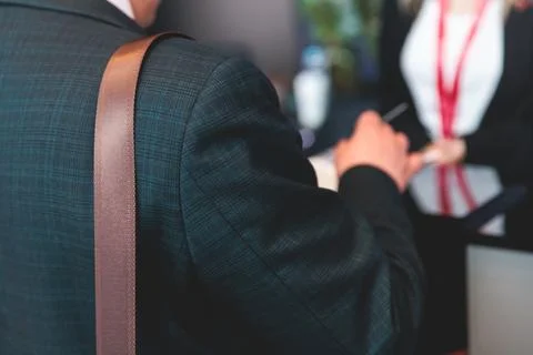 Process of checking in on a conference congress forum event, registration d.. 스톡 사진