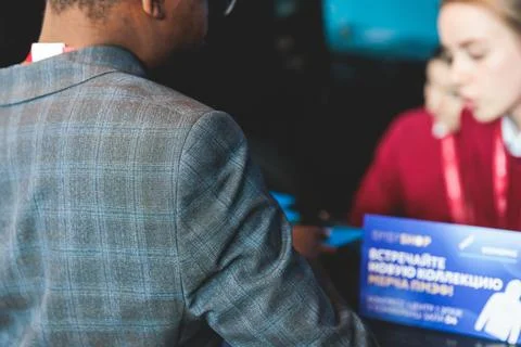 Process of checking in on a conference congress forum event, registration d.. Stock Photos