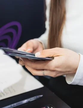 Process of checking in on a conference congress forum event, registration d.. 스톡 사진