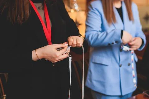 Process of checking in on a conference congress forum event, registration d.. 스톡 사진