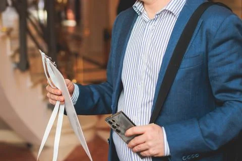 Process of checking in on a conference congress forum event, registration d.. 스톡 사진
