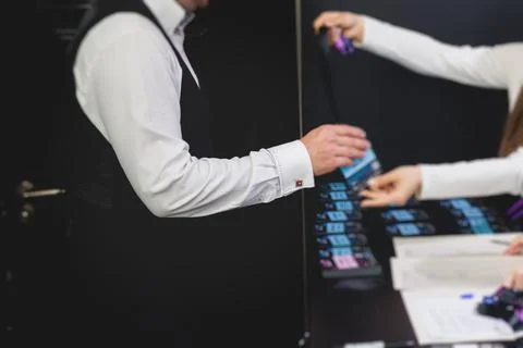 Process of checking in on a conference congress forum event, registration d.. 스톡 사진