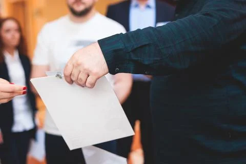 Process of checking in on a conference congress forum event, registration d.. 스톡 사진