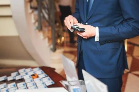 Process of checking in on a conference congress forum event, registration d.. Stock Photos