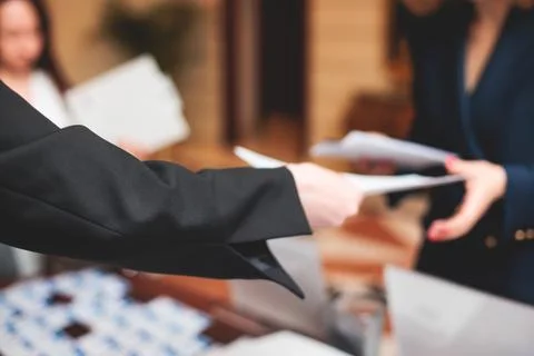 Process of checking in on a conference congress forum event, registration d.. Stock Photos