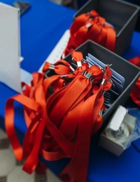 Process of checking in on conference congress forum event, registration des.. Stock Photos