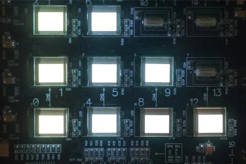 The process of checking several oled displays on the test station. Displays g Foto stock
