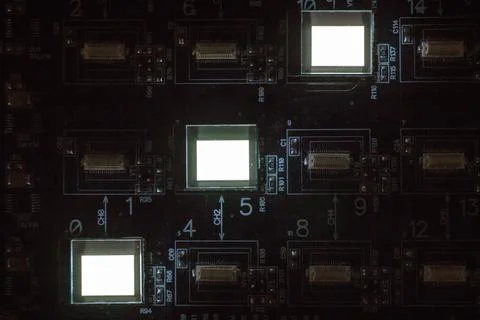 The process of checking several oled displays on the test station. Displays g Stock Photos