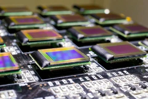 The process of checking several oled displays on the test station. The monito Stock Photos