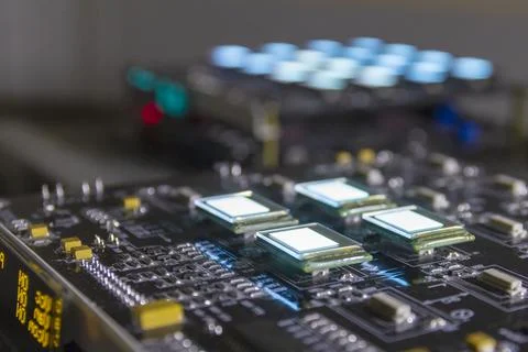 The process of checking several oled displays of white color on the test stat Stock Photos